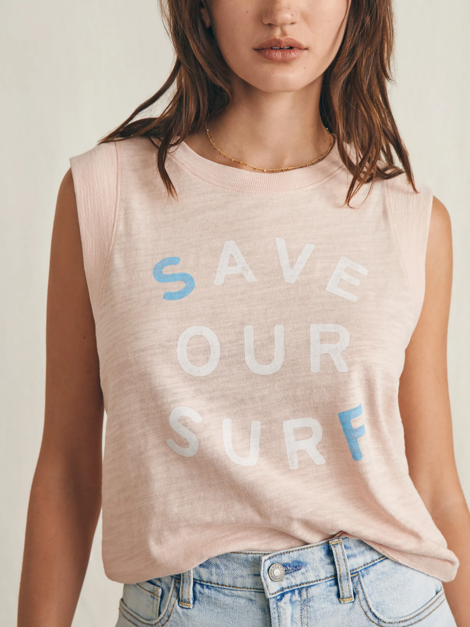 Women Faherty Brand Surfrider Sunwashed Slub Muscle Tank -